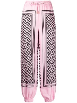 ( Nouvelle Collection ) Versace 5P210 Pantalon Fuselé En Soie à Motif Monogrammé Femme