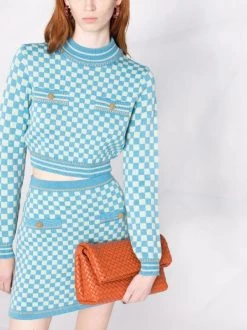 ( Nouvelle Collection ) Versace Pull Crop à Damier 2V450 SKY+MINT -Pas Cher Versace Boutique 17651552 36889489 600