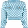 ( Nouvelle Collection ) Versace Pull Crop à Damier 2V450 SKY+MINT
