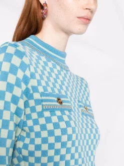 ( Nouvelle Collection ) Versace Pull Crop à Damier 2V450 SKY+MINT -Pas Cher Versace Boutique 17651552 36891224 600