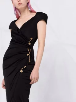 Versace Robe Drapée à Détails D'épingles 1B000 BLACK -Pas Cher Versace Boutique 17663803 37139741 600