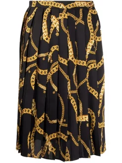 ( Nouvelle Collection ) Versace 5B000 BLACK+GOLD Jupe La Greca à Imprimé Graphique Femme