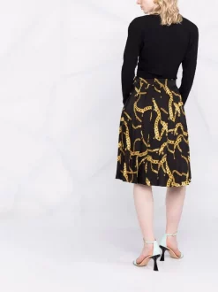 ( Nouvelle Collection ) Versace 5B000 BLACK+GOLD Jupe La Greca à Imprimé Graphique Femme -Pas Cher Versace Boutique 17663828 37139557 600