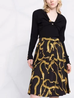 ( Nouvelle Collection ) Versace 5B000 BLACK+GOLD Jupe La Greca à Imprimé Graphique Femme -Pas Cher Versace Boutique 17663828 37139567 600