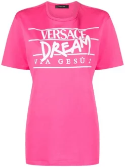 ( Nouvelle Collection ) Versace T-shirt à Slogan Imprimé 2P880 PINK