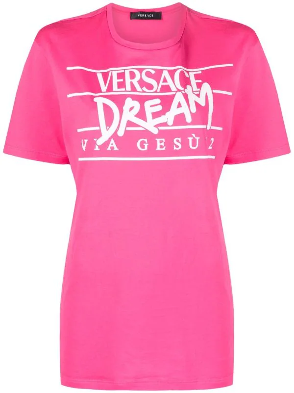 ( Nouvelle Collection ) Versace T-shirt à Slogan Imprimé 2P880 PINK 1 ( Nouvelle Collection ) Versace T-shirt à Slogan Imprimé 2P880 PINK