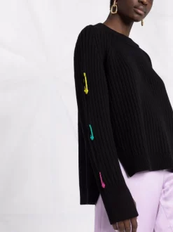 ( Nouvelle Collection ) Versace Pull En Laine à Détails D'épingles 1B000 BLACK -Pas Cher Versace Boutique 17678842 37920497 600