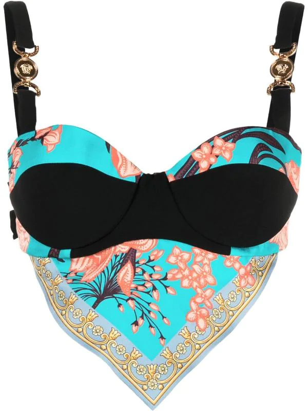 ( Nouvelle Collection ) Versace 5V250 CORNFLOWER + PRINT Brassière à Détail De Foulard Femme 1 ( Nouvelle Collection ) Versace 5V250 CORNFLOWER + PRINT Brassière à Détail De Foulard Femme