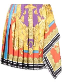 ( Nouvelle Collection ) Versace Minijupe Plissée à Détail Drapé 5L290 DARK ORCHID+SUN