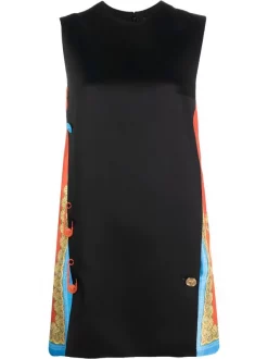 ( Nouvelle Collection ) Versace Robe Courte à Empiècements Imprimés Barocco Femme