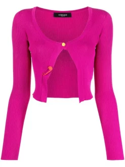 Versace Cardigan En Maille Fine Nervurée à épingle Femme