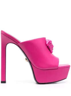 ( Nouvelle Collection ) Versace 1PE80 CERISE Mules La Medusa 150 Mm à Plateforme Femme