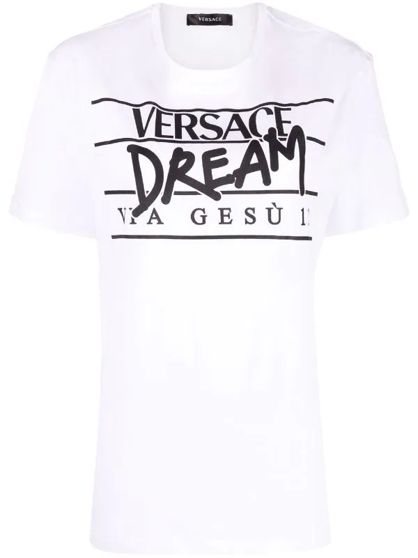 ( Nouvelle Collection ) Versace 2W020 WHITE+BLACK T-shirt à Slogan Imprimé Femme 1 ( Nouvelle Collection ) Versace 2W020 WHITE+BLACK T-shirt à Slogan Imprimé Femme