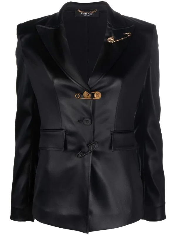 ( Nouvelle Collection ) Versace 1B000 BLACK Blazer à Détail D'épingle Femme 1 ( Nouvelle Collection ) Versace 1B000 BLACK Blazer à Détail D'épingle Femme