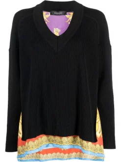 ( Nouvelle Collection ) Versace Pull Barocco à Design Superposé 1B000 BLACK