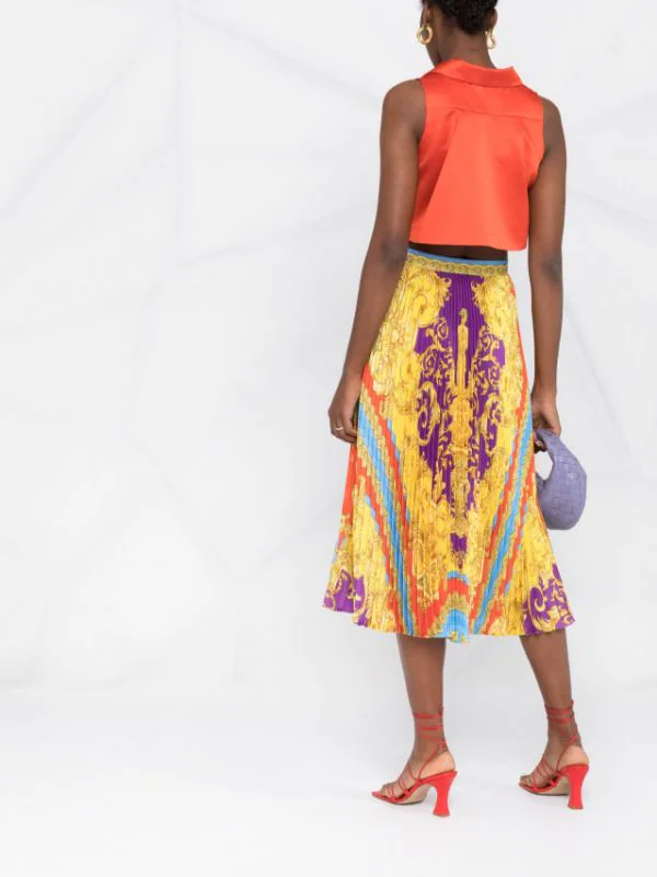 ( Nouvelle Collection ) Versace Jupe Plissée à Motif Barocco Goddess 5L290 DARK ORCHID+SUN 4 ( Nouvelle Collection ) Versace Jupe Plissée à Motif Barocco Goddess 5L290 DARK ORCHID+SUN – Image 4