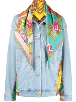Versace Veste Royal Rebellion En Jean à Détail De Foulard 2D470 MEDIUM BLUE+MULTICOLOR