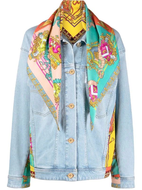 Versace Veste Royal Rebellion En Jean à Détail De Foulard 2D470 MEDIUM BLUE+MULTICOLOR 1 Versace Veste Royal Rebellion En Jean à Détail De Foulard 2D470 MEDIUM BLUE+MULTICOLOR