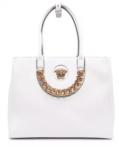 Versace Sac Cabas En Cuir à Plaque Medusa 1W00V OPTIC WHITE/ VERSACE GOLD