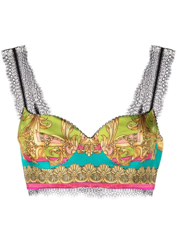 Versace Haut Crop à Bordure En Dentelle Femme 1 Versace Haut Crop à Bordure En Dentelle Femme
