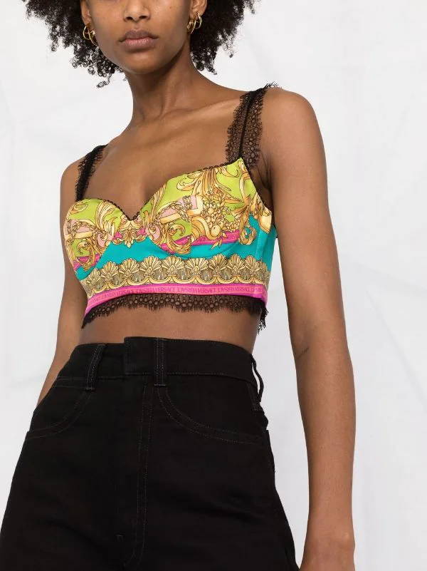Versace Haut Crop à Bordure En Dentelle Femme 5 Versace Haut Crop à Bordure En Dentelle Femme – Image 5