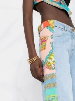 Versace Jean Ample à Empiècements Contrastants 2D470 MEDIUM BLUE+MULTICOLOR -Pas Cher Versace Boutique 17679646 39289913 600