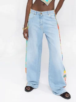 Versace Jean Ample à Empiècements Contrastants 2D470 MEDIUM BLUE+MULTICOLOR -Pas Cher Versace Boutique 17679646 39291378 600