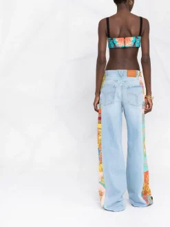 Versace Jean Ample à Empiècements Contrastants 2D470 MEDIUM BLUE+MULTICOLOR -Pas Cher Versace Boutique 17679646 39291412 600