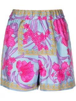 ( Nouvelle Collection ) Versace Short Satiné à Imprimé Cornflower 5V250 CORNFLOWER+PRINT