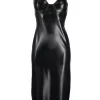 Versace 1B000 BLACK Robe Mi-longue Medusa En Latex Femme