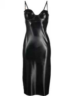 Versace 1B000 BLACK Robe Mi-longue Medusa En Latex Femme