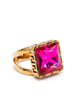 ( Nouvelle Collection ) Versace Bague La Greca Ornée De Pierres 4J350 Versacegold+cerise