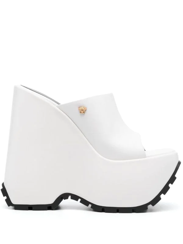( Nouvelle Collection ) Versace Mules Triplatform En Cuir 1W00V BIANCO OTTICO-ORO VERSACE 1 ( Nouvelle Collection ) Versace Mules Triplatform En Cuir 1W00V BIANCO OTTICO-ORO VERSACE