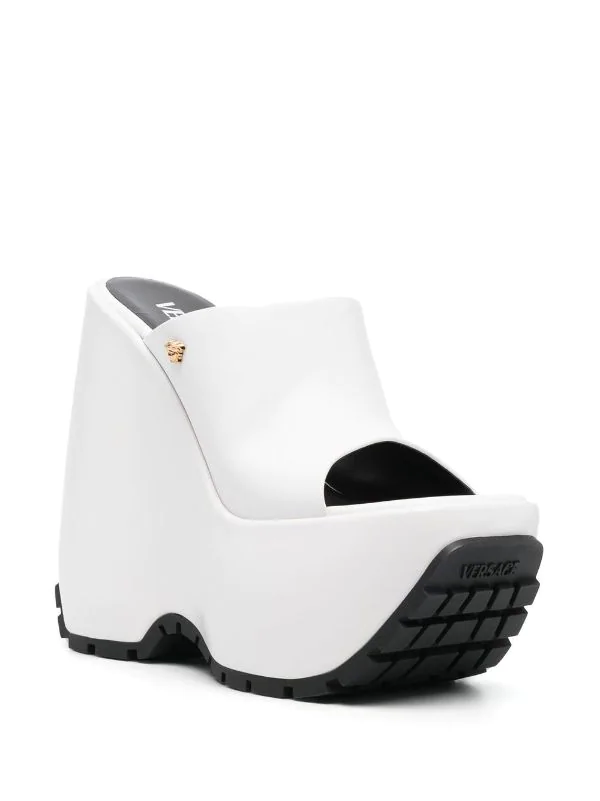 ( Nouvelle Collection ) Versace Mules Triplatform En Cuir 1W00V BIANCO OTTICO-ORO VERSACE 2 ( Nouvelle Collection ) Versace Mules Triplatform En Cuir 1W00V BIANCO OTTICO-ORO VERSACE – Image 2