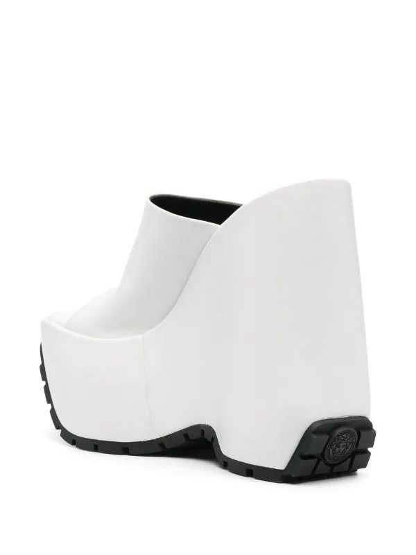 ( Nouvelle Collection ) Versace Mules Triplatform En Cuir 1W00V BIANCO OTTICO-ORO VERSACE 3 ( Nouvelle Collection ) Versace Mules Triplatform En Cuir 1W00V BIANCO OTTICO-ORO VERSACE – Image 3