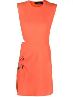 ( Nouvelle Collection ) Versace Robe Sans Manches à Détail D'épingle 1O530 ORANGE