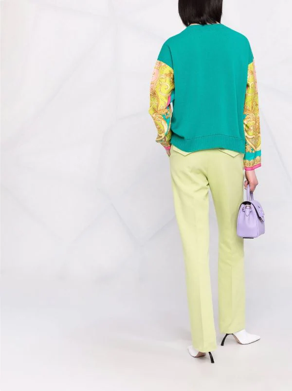 ( Nouvelle Collection ) Versace 1V560 TURQUOISE Pull Medusa Renaissance à Manches Contrastantes Femme 6 ( Nouvelle Collection ) Versace 1V560 TURQUOISE Pull Medusa Renaissance à Manches Contrastantes Femme – Image 6