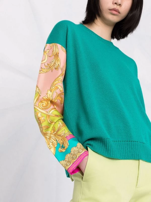 ( Nouvelle Collection ) Versace 1V560 TURQUOISE Pull Medusa Renaissance à Manches Contrastantes Femme 3 ( Nouvelle Collection ) Versace 1V560 TURQUOISE Pull Medusa Renaissance à Manches Contrastantes Femme – Image 3