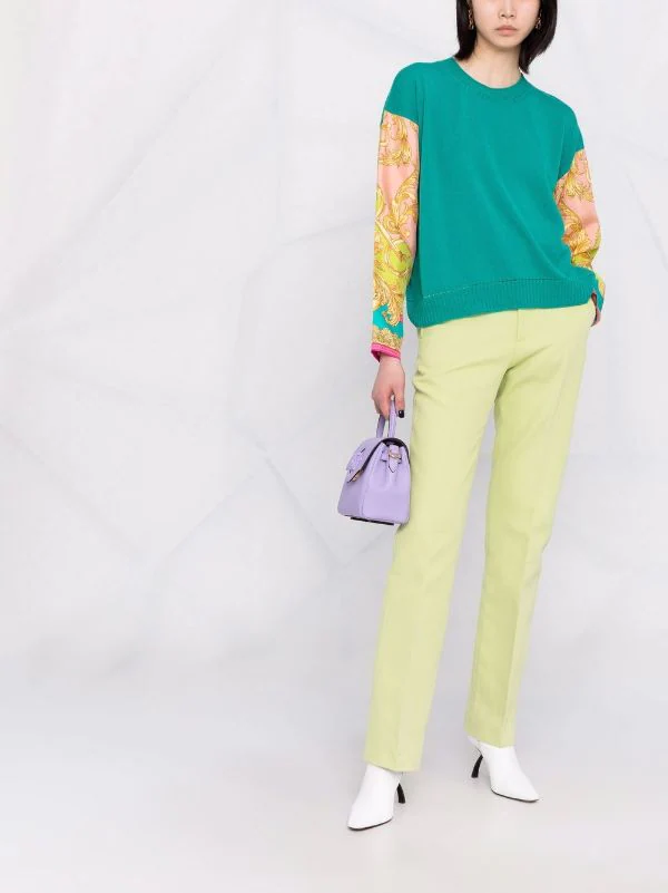 ( Nouvelle Collection ) Versace 1V560 TURQUOISE Pull Medusa Renaissance à Manches Contrastantes Femme 2 ( Nouvelle Collection ) Versace 1V560 TURQUOISE Pull Medusa Renaissance à Manches Contrastantes Femme – Image 2