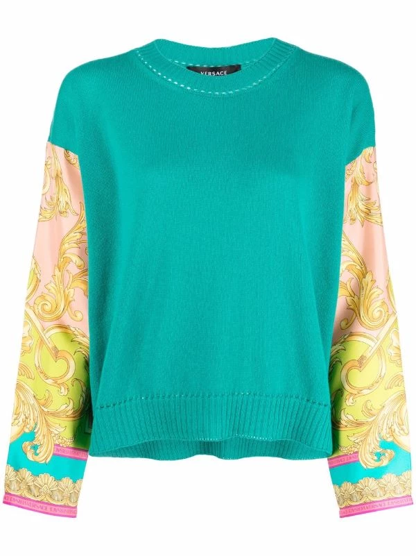 ( Nouvelle Collection ) Versace 1V560 TURQUOISE Pull Medusa Renaissance à Manches Contrastantes Femme 1 ( Nouvelle Collection ) Versace 1V560 TURQUOISE Pull Medusa Renaissance à Manches Contrastantes Femme