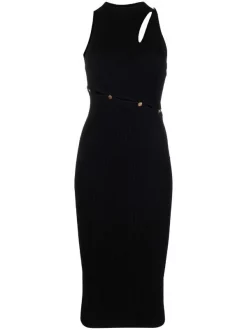 ( Nouvelle Collection ) Versace 1B000 BLACK Robe En Maille Nervurée à Découpes Femme