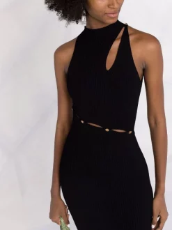 ( Nouvelle Collection ) Versace 1B000 BLACK Robe En Maille Nervurée à Découpes Femme -Pas Cher Versace Boutique 17680519 37893112 600