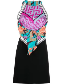 ( Nouvelle Collection ) Versace 1B000 BLACK Robe Acid Bouquet à Imprimé La Greca Signature Femme