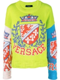 ( Nouvelle Collection ) Versace 6X110 MULTICOLOR Pull à Logo Poitrine Femme