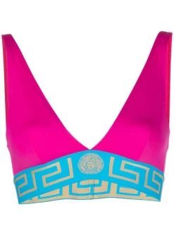 ( Nouvelle Collection ) Versace 2P890 CERISE+TEAL Haut De Bikini à Logo Femme