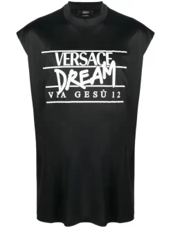 ( Nouvelle Collection ) Versace T-shirt à Slogan Imprimé Homme