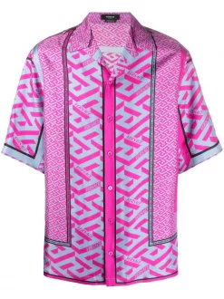 ( Nouvelle Collection ) Versace Chemise à Motif Greca 5P350 Purple