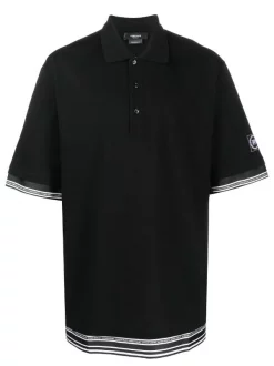 ( Nouvelle Collection ) Versace 1B000 BLACK Polo à Bande Logo Homme