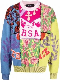 ( Nouvelle Collection ) Versace 6X110 MULTICOLOR Pull à Design Patchwork Homme