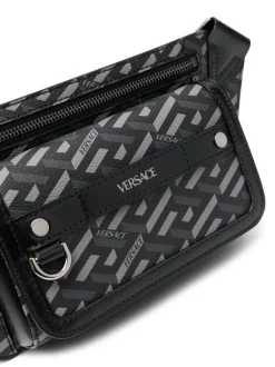 Versace 5B05E BLACK + GREY - RUTHENIUM Sac Banane En Cuir à Logo Imprimé Homme -Pas Cher Versace Boutique 17682086 39510358 600
